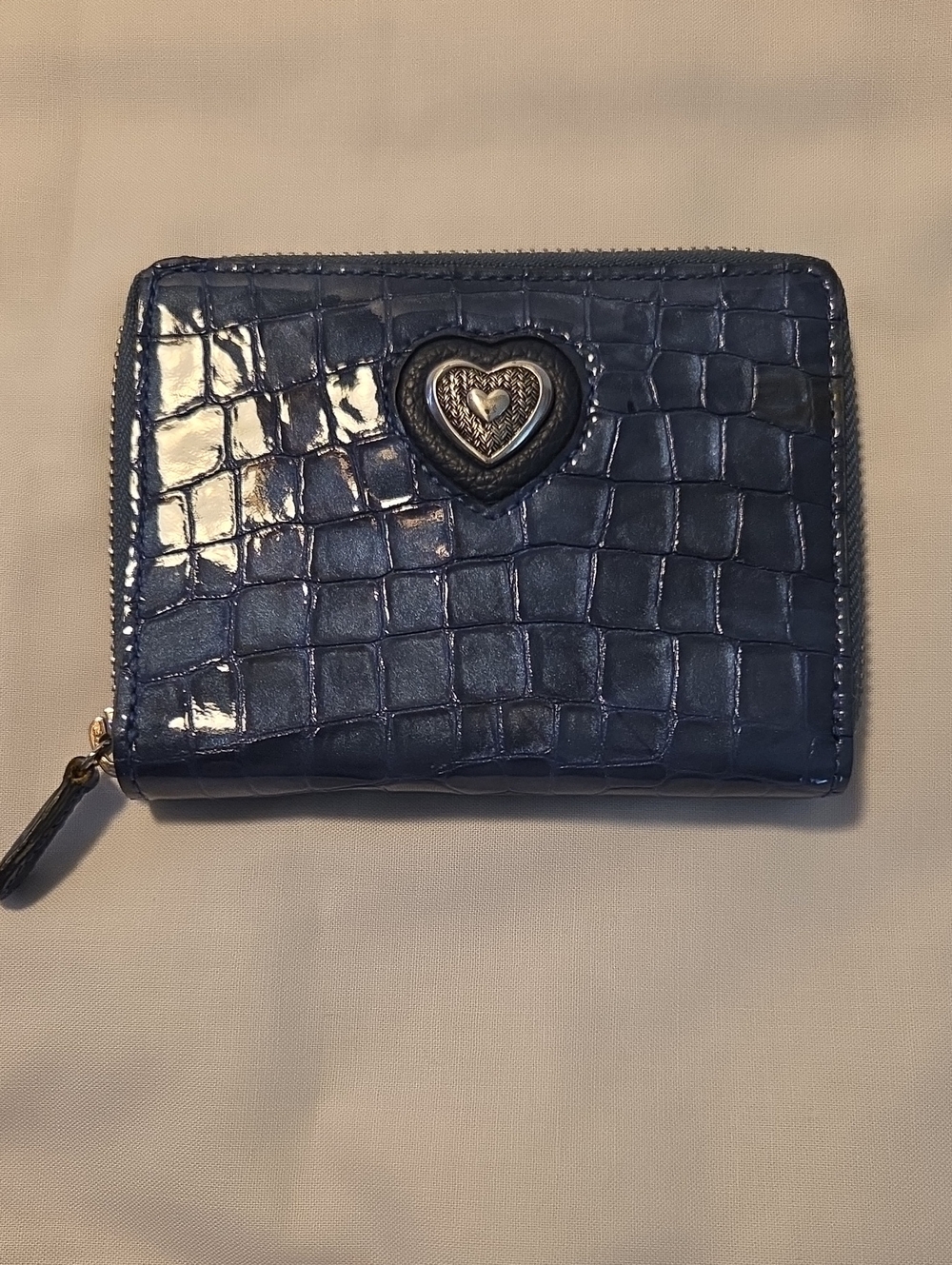 Brighton Bellisimo Blue Croc-Embossed Zip Wallet with Heart Accent